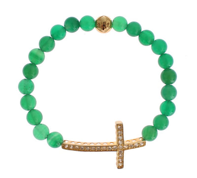 Jade Stone Gold CZ Cross 925 Silver Bracelet - Nialaya - BlueBird Crown