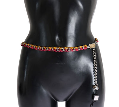 Red Yellow Leather Crystal Belt - Dolce & Gabbana - BlueBird Crown
