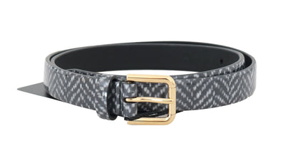 Black White Chevron Pattern Leather Belt - Dolce & Gabbana - BlueBird Crown