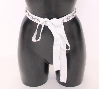 White Crystal Stones Waist Belt - Dolce & Gabbana - BlueBird Crown